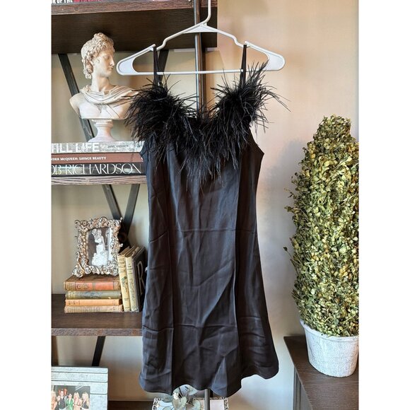 Sleeper Feather Mini Slip Dress Black Womens Size Medium - Picture 4 of 10
